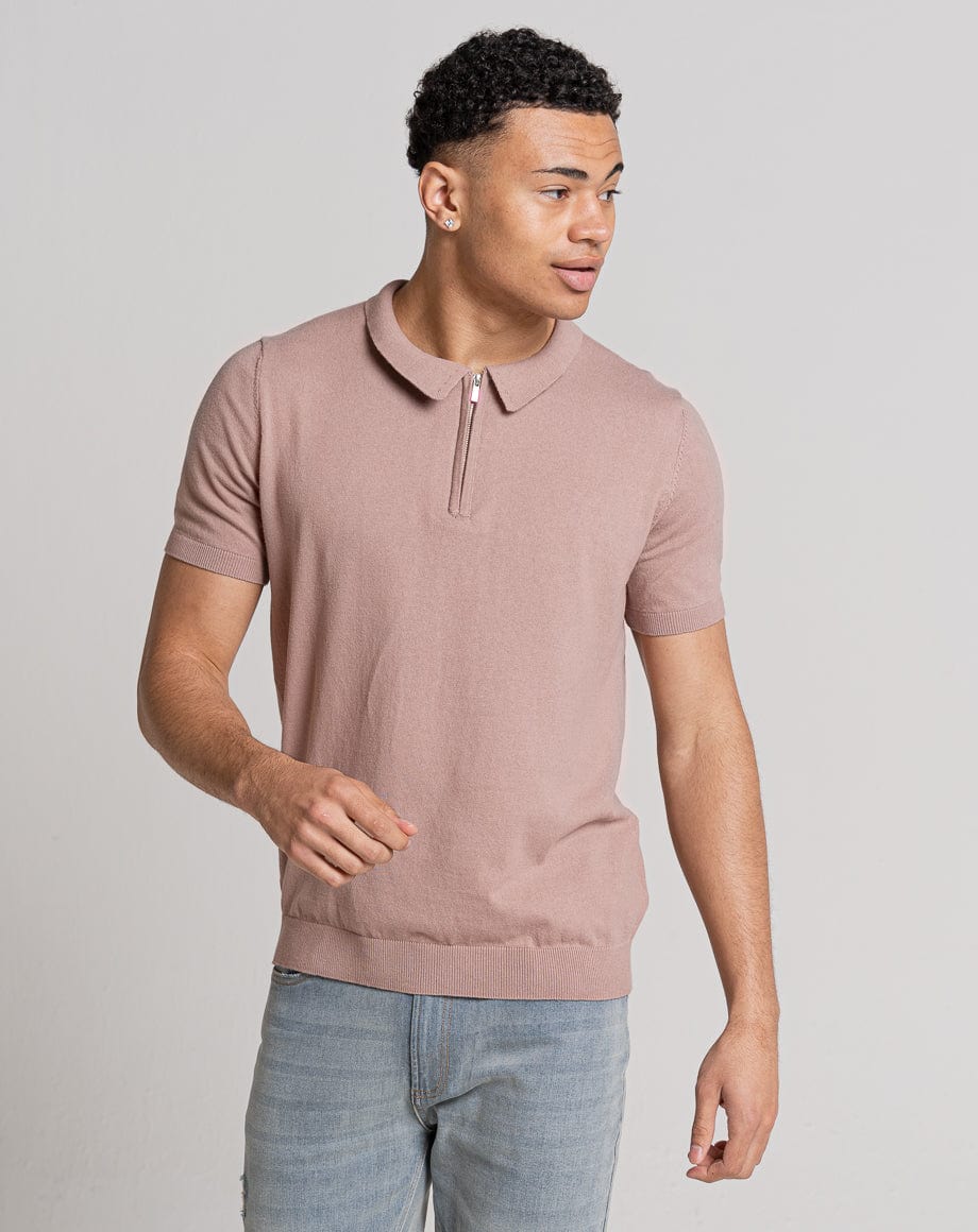 ESSENTIAL SHORT SLEEVE ZIP POLO TOP PINK
