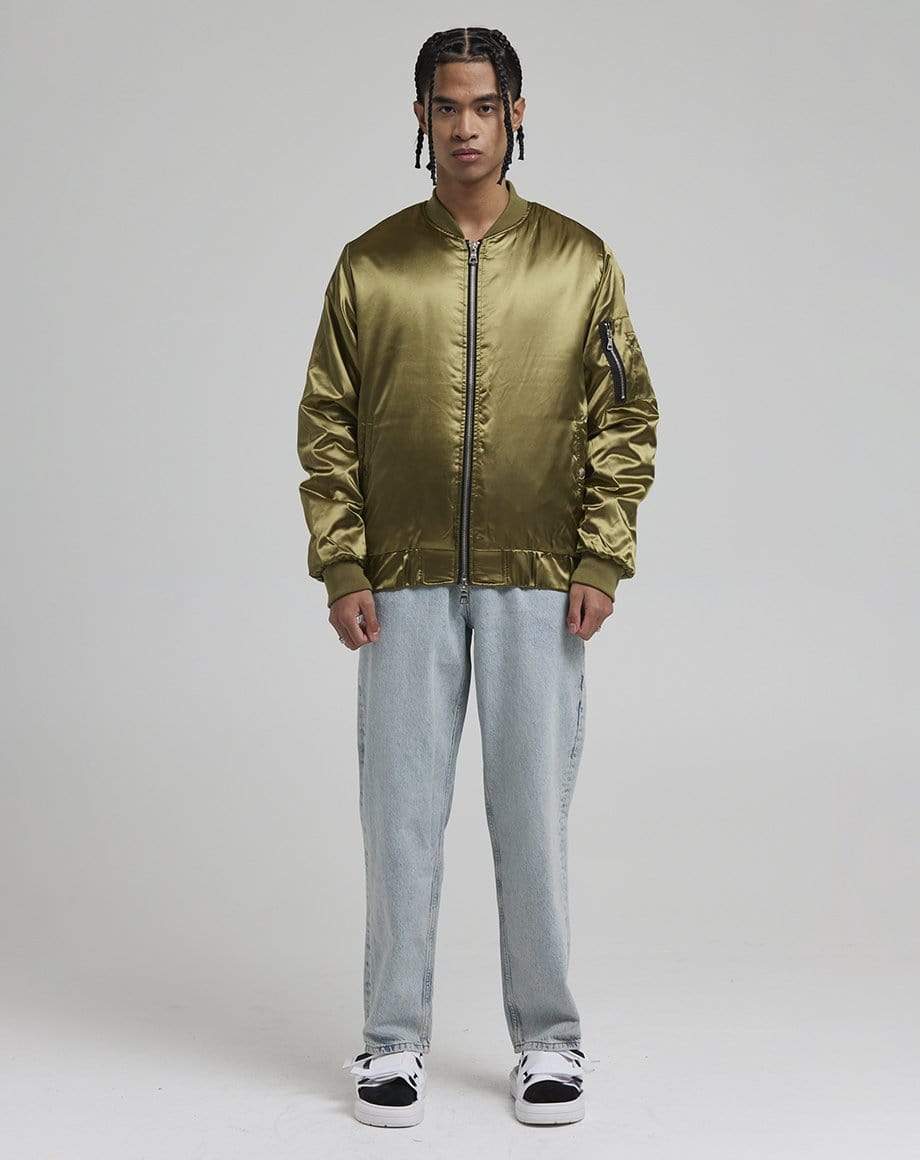 D-STRUCT DON MEN'S SATIN BOMBER JACKET | KHAKI