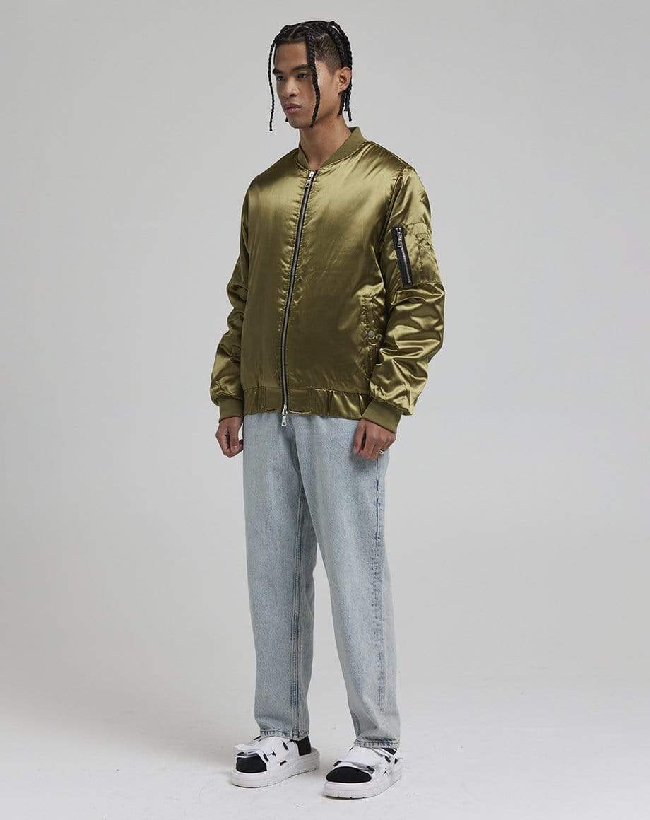 D-STRUCT DON MEN'S SATIN BOMBER JACKET | KHAKI