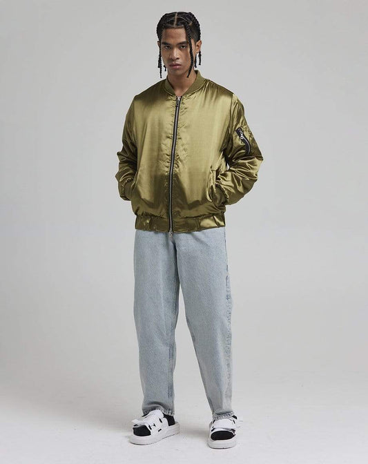 D-STRUCT DON MEN'S SATIN BOMBER JACKET | KHAKI