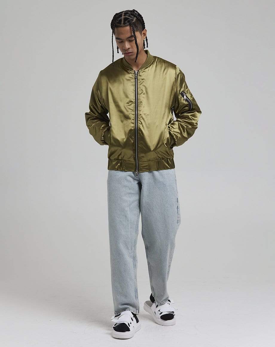D-STRUCT DON MEN'S SATIN BOMBER JACKET | KHAKI