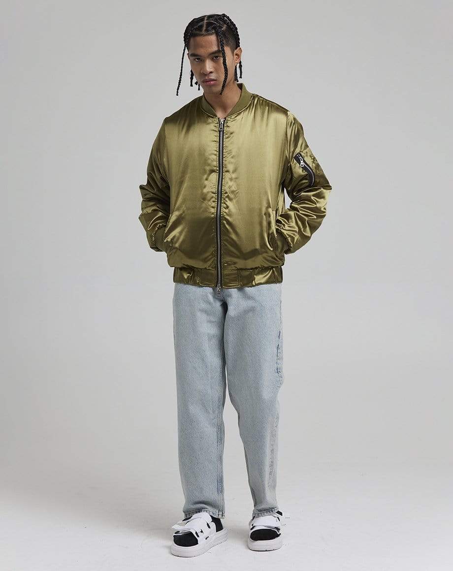 D-STRUCT DON MEN'S SATIN BOMBER JACKET | KHAKI