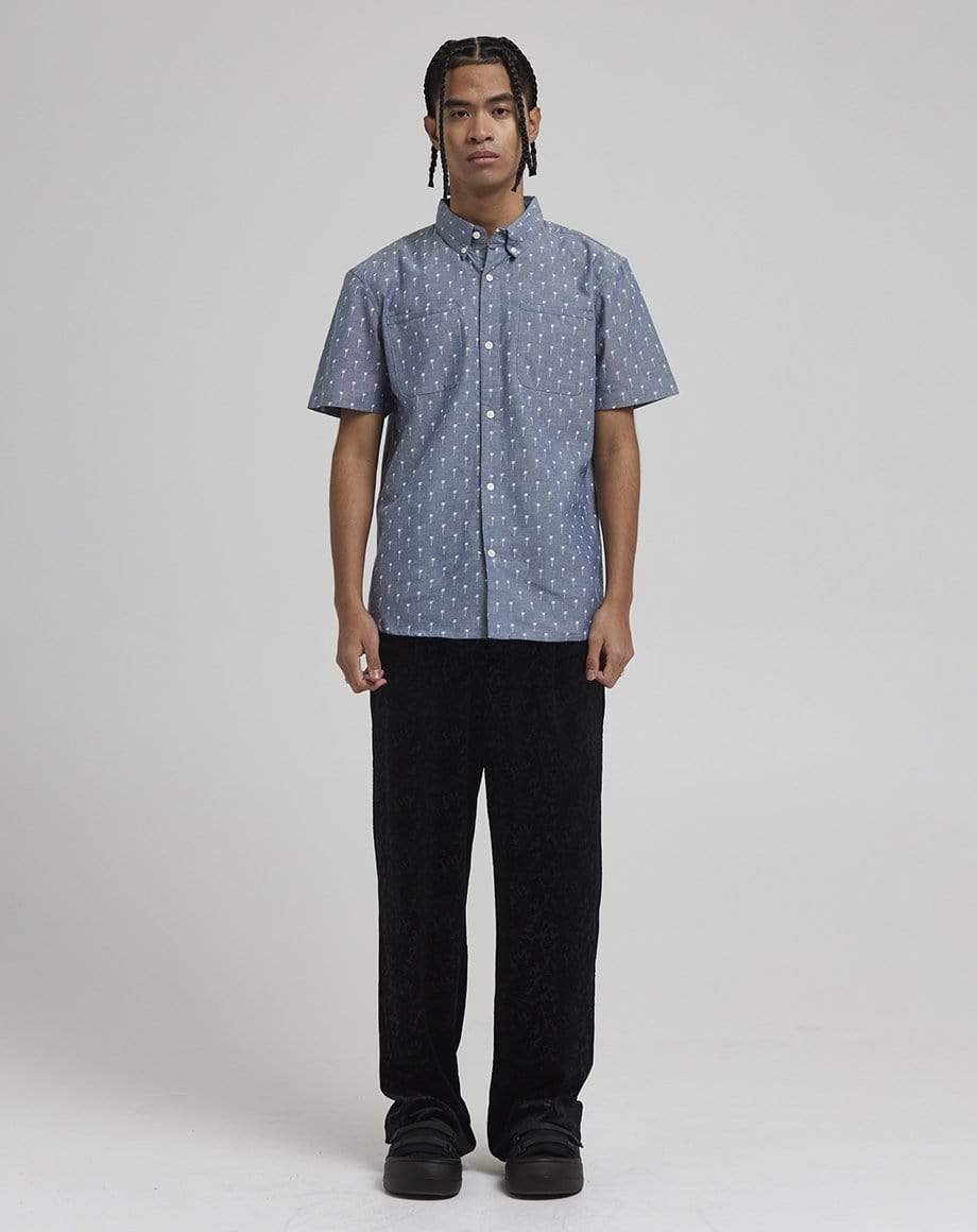 D-STRUCT MARINA MEN'S PALM PRINT SHIRT | BLUE