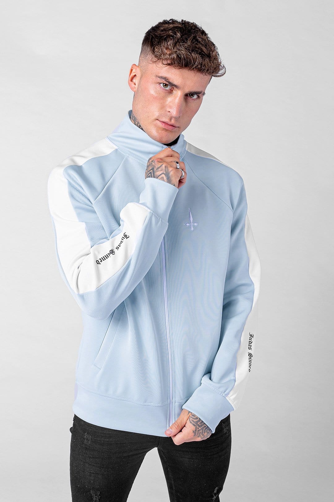 Match Zip Crystal Skull Men's Track Top Baby Blue Men's Streetwear