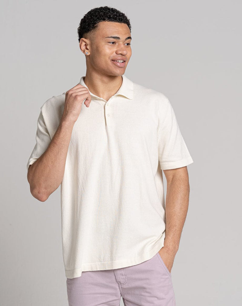 Bellfield Clothing ESSENTIAL OVERSIZED SHORT SLEEVE KNITTED POLO | ECRU