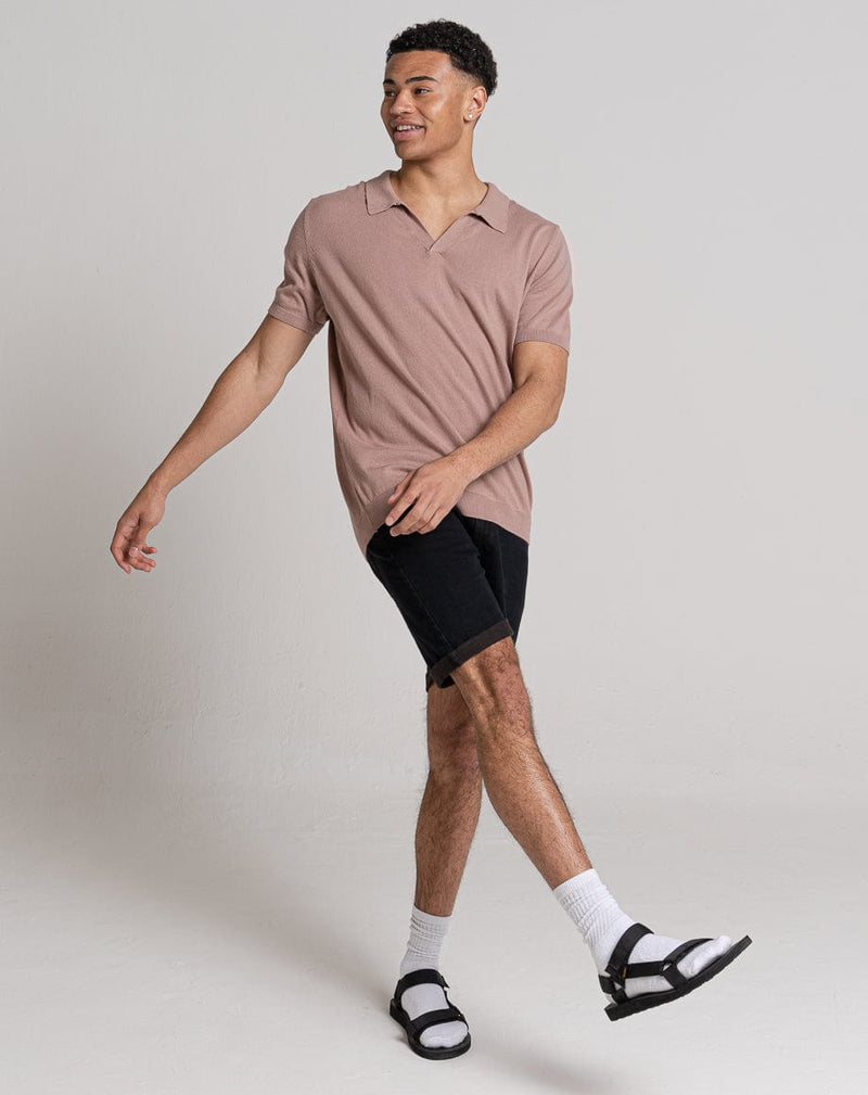 Bellfield Clothing ESSENTIAL SHORT SLEEVE OPEN COLLAR POLO | PINK