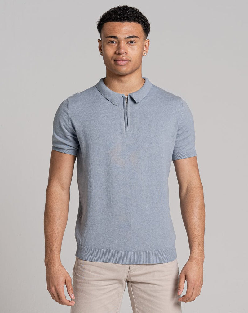 Bellfield Clothing ESSENTIAL SHORT SLEEVE ZIP POLO TOP | LIGHT BLUE