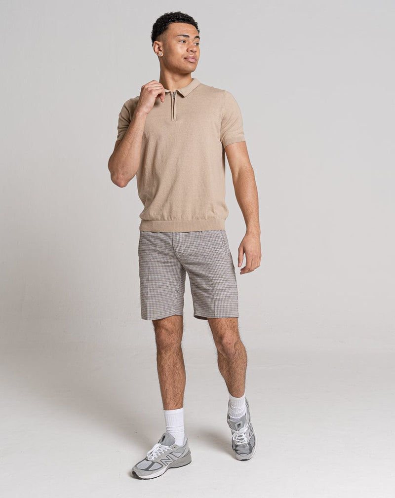 Bellfield Clothing ESSENTIAL SHORT SLEEVE ZIP POLO TOP | LIGHT STONE MARL