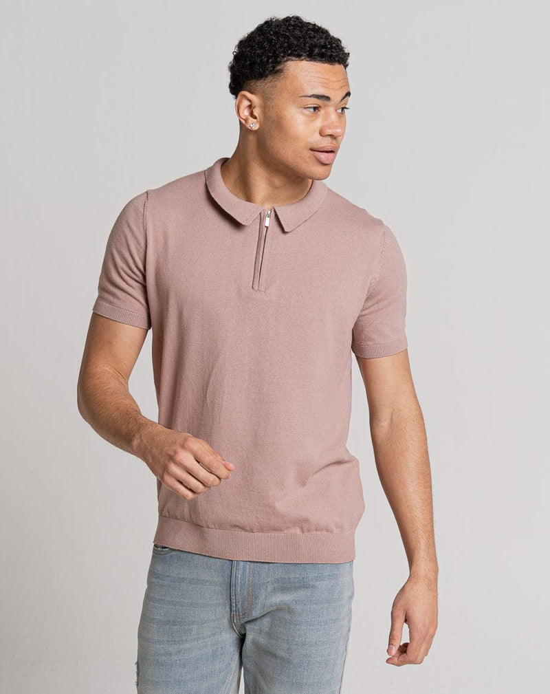 Bellfield Clothing ESSENTIAL SHORT SLEEVE ZIP POLO TOP | PINK