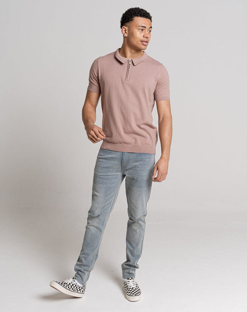 Bellfield Clothing ESSENTIAL SHORT SLEEVE ZIP POLO TOP | PINK