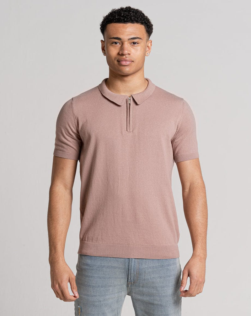 Bellfield Clothing ESSENTIAL SHORT SLEEVE ZIP POLO TOP | PINK