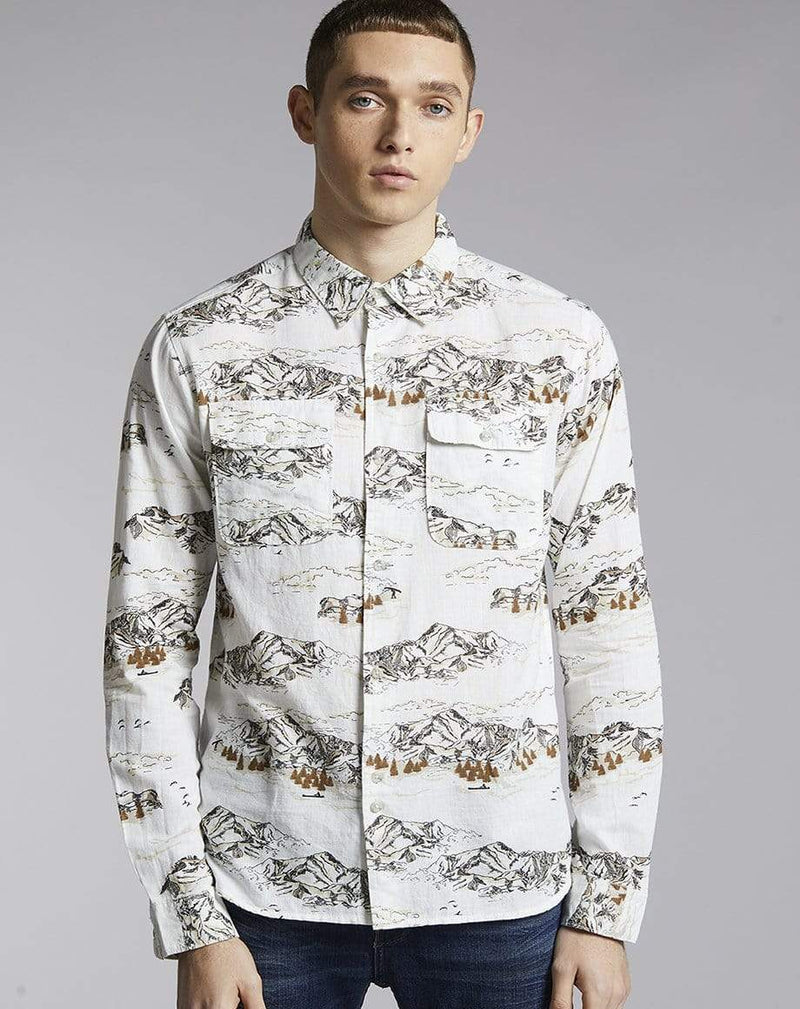 Bellfield Menswear BELLFIELD CHEYENNE MOUNTAIN PRINT MENS SHIRT | WHITE