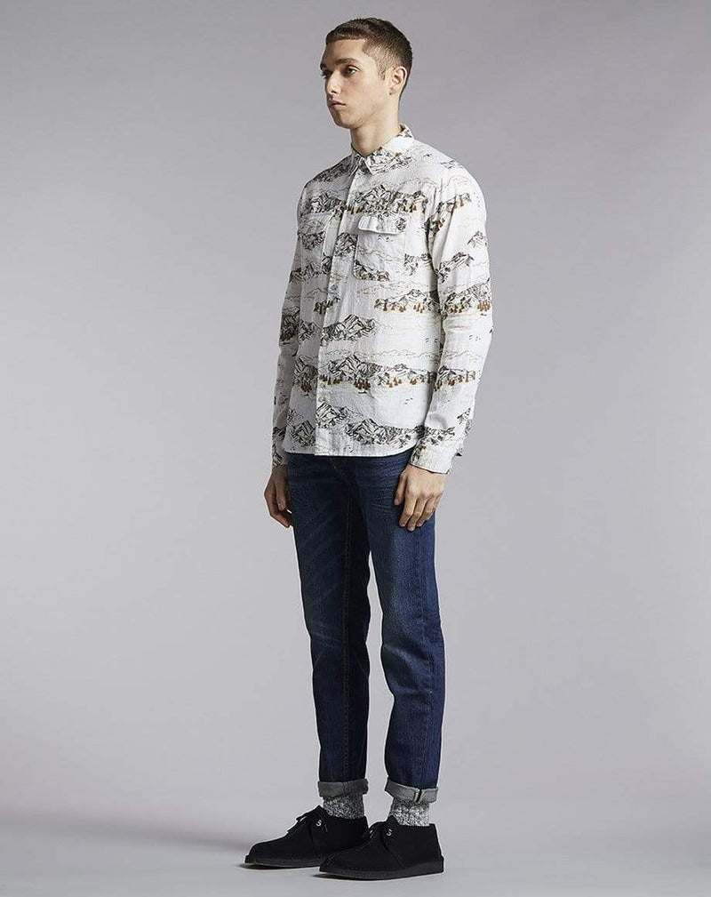 Bellfield Menswear BELLFIELD CHEYENNE MOUNTAIN PRINT MENS SHIRT | WHITE
