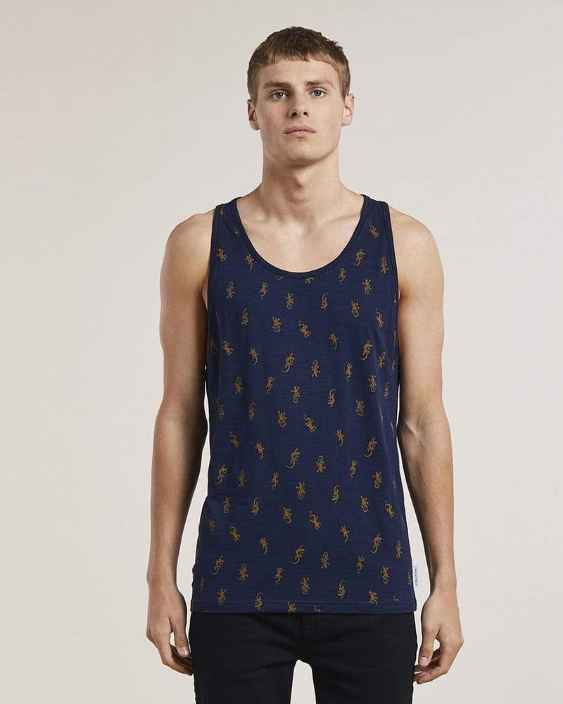 Bellfield Menswear BELLFIELD DAGMAR LIZARD PRINT MENS VEST | NAVY