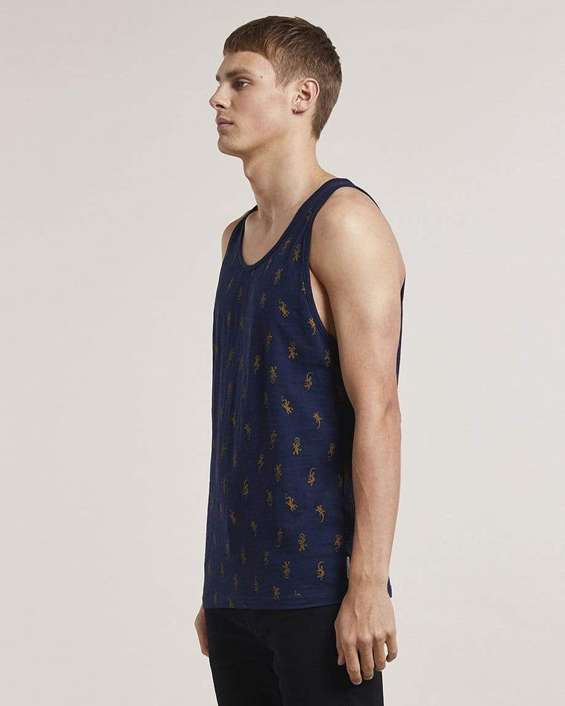 Bellfield Menswear BELLFIELD DAGMAR LIZARD PRINT MENS VEST | NAVY