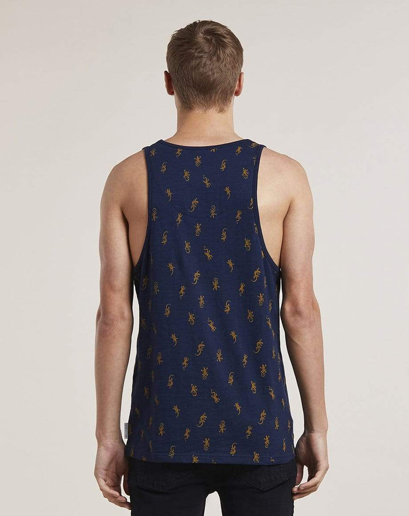 Bellfield Menswear BELLFIELD DAGMAR LIZARD PRINT MENS VEST | NAVY