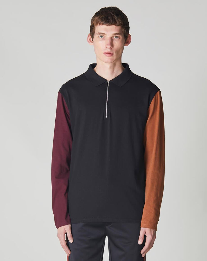 Bellfield Menswear BELLFIELD DELVALE LONG SLEEVE COLOUR BLOCK MENS POLO | BLACK