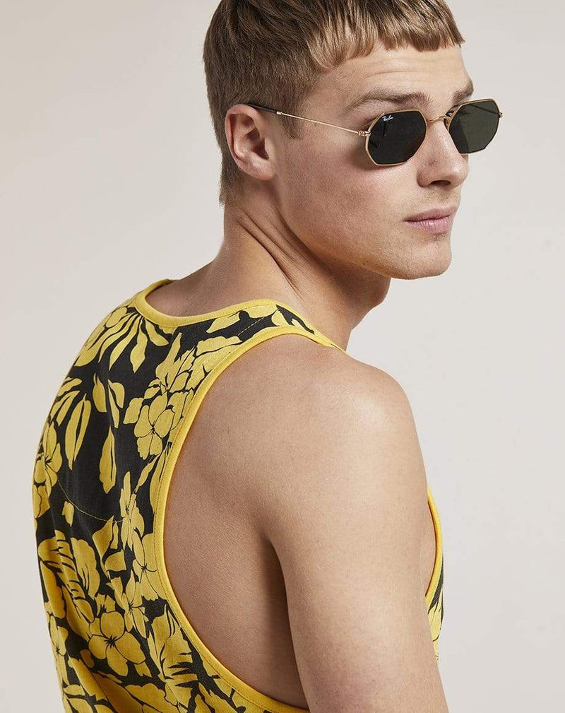 Bellfield Menswear BELLFIELD ORVAR PRINTED MENS VEST | BLACK YELLOW