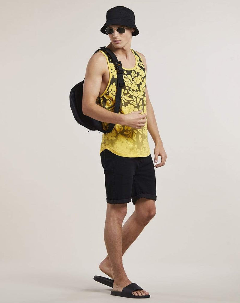 Bellfield Menswear BELLFIELD ORVAR PRINTED MENS VEST | BLACK YELLOW