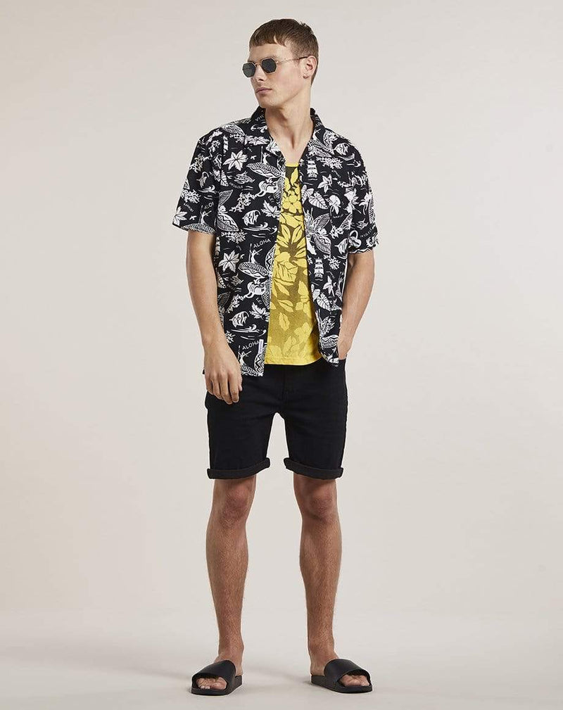 Bellfield Menswear BELLFIELD ORVAR PRINTED MENS VEST | BLACK YELLOW