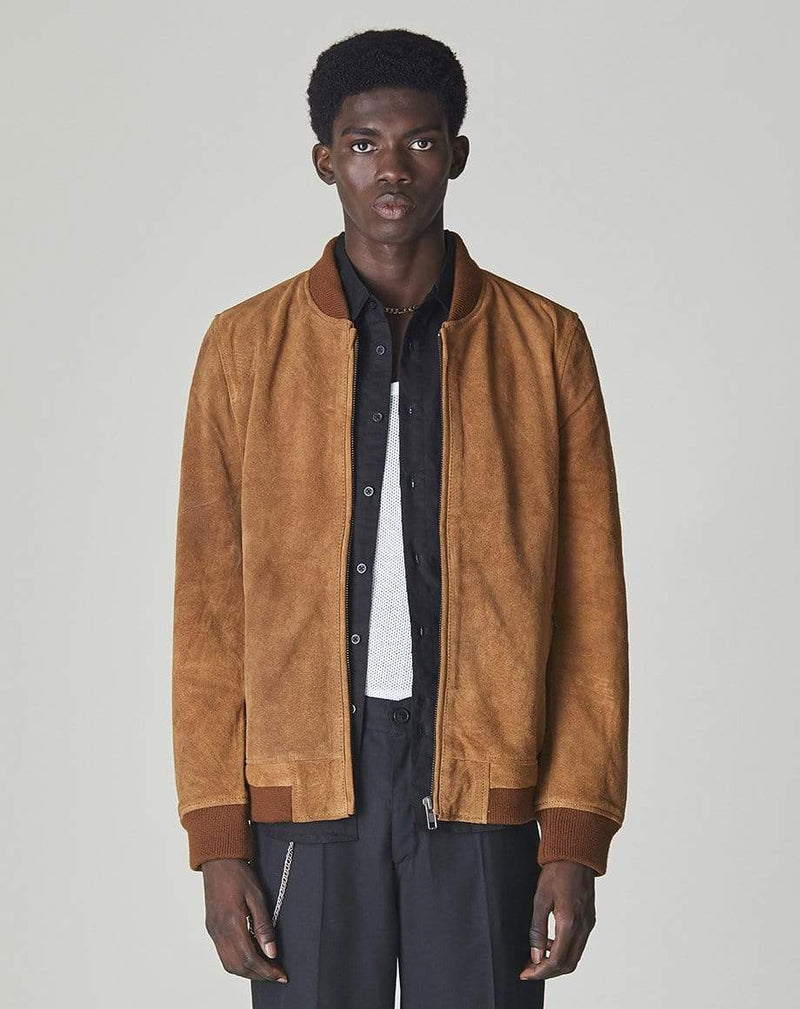 Bellfield Menswear BELLFIELD PLATO SUEDE BOMBER MENS JACKET | TAN