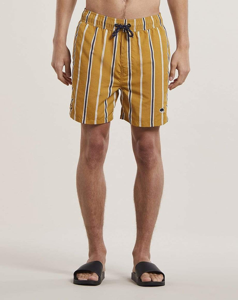 Bellfield Menswear BELLFIELD PRETO STRIPED MENS SWIM SHORTS | TOBACCO