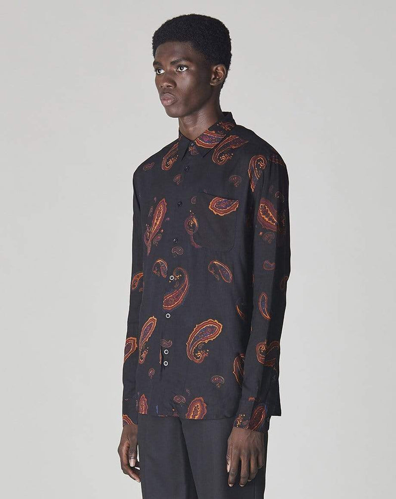 Bellfield Menswear BELLFIELD RIMBAUD PAISLEY PRINT LONG SLEEVE MENS SHIRT | BLACK