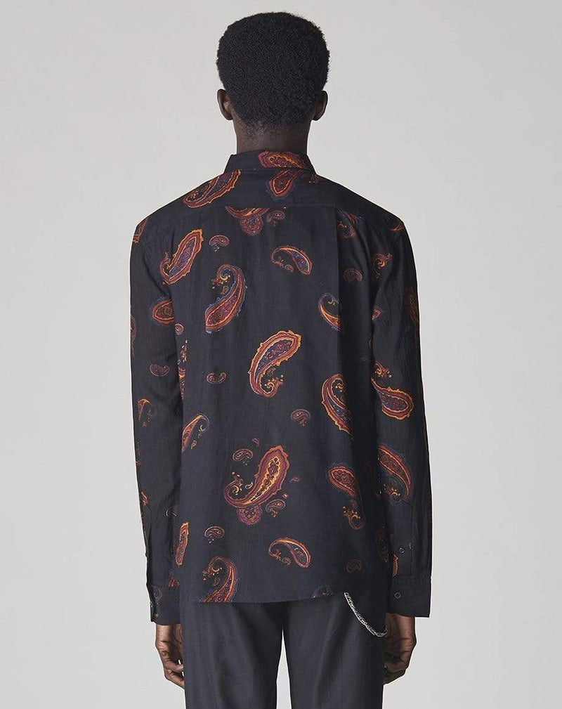 Bellfield Menswear BELLFIELD RIMBAUD PAISLEY PRINT LONG SLEEVE MENS SHIRT | BLACK