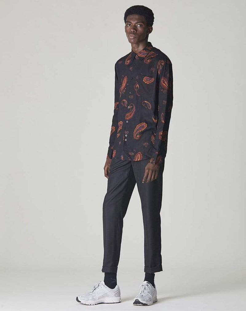 Bellfield Menswear BELLFIELD RIMBAUD PAISLEY PRINT LONG SLEEVE MENS SHIRT | BLACK