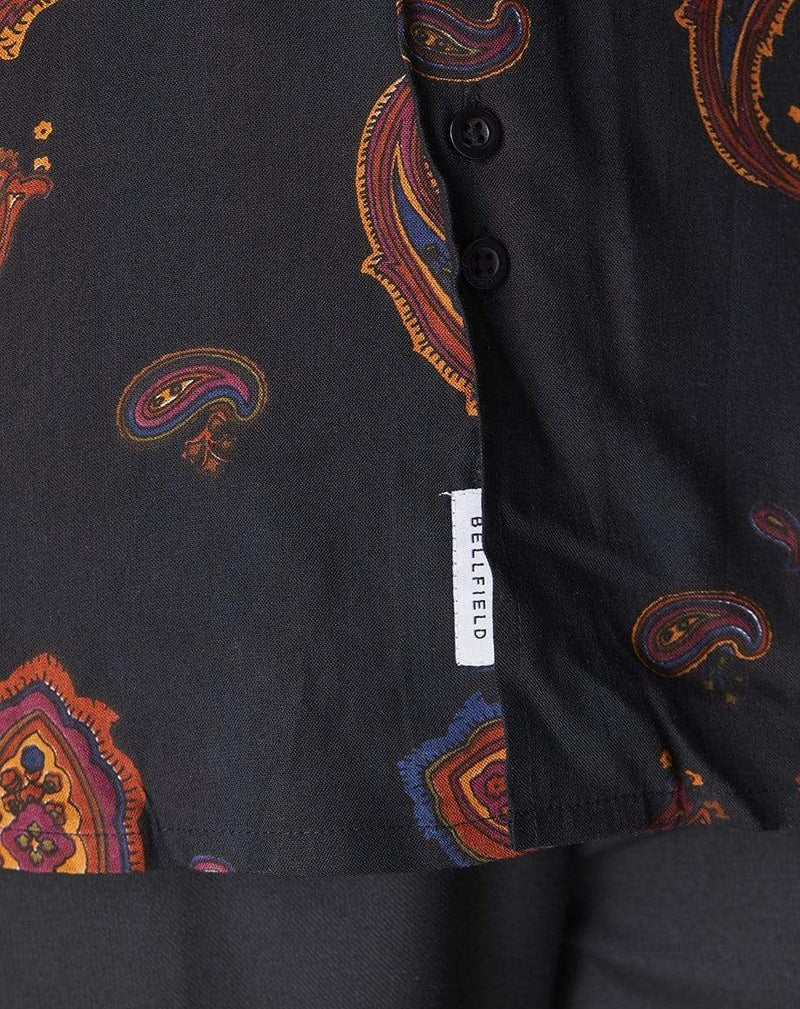 Bellfield Menswear BELLFIELD RIMBAUD PAISLEY PRINT LONG SLEEVE MENS SHIRT | BLACK