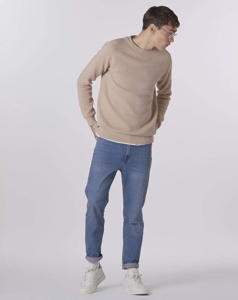 Bellfield Menswear BELLFIELD SAGAR WAFFLE TEXTURED KNIT MEN'S JUMPER | MUSHROOM