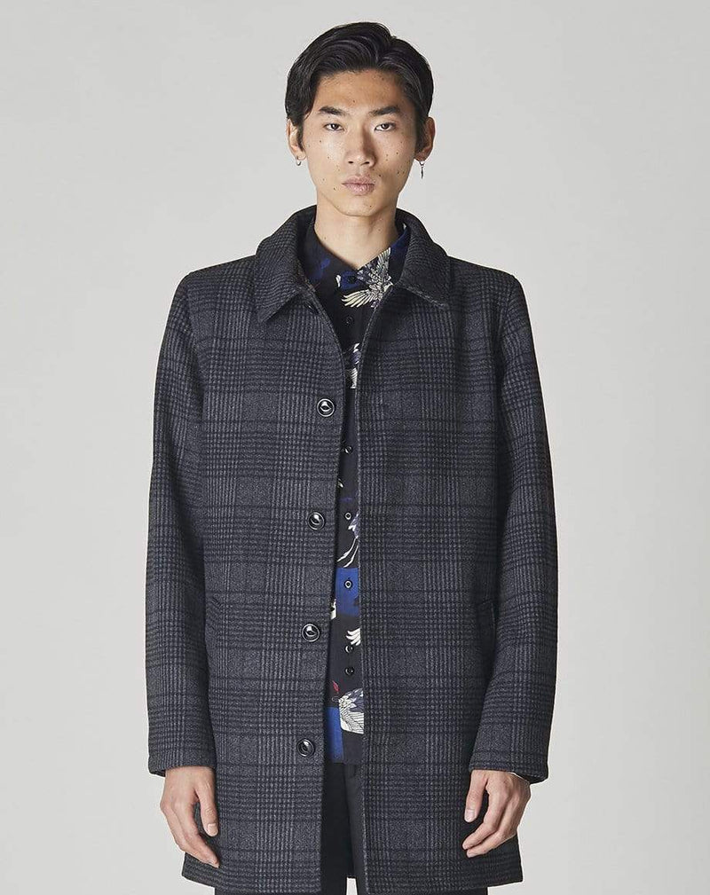 Bellfield Menswear BELLFIELD TROUPE MENS CHARCOAL CHECK OVERCOAT | GREY