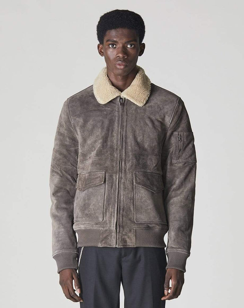 Bellfield Menswear BELLFIELD TULSA SHERPA COLLAR SUEDE AVIATOR MENS JACKET  | ANTHRACITE