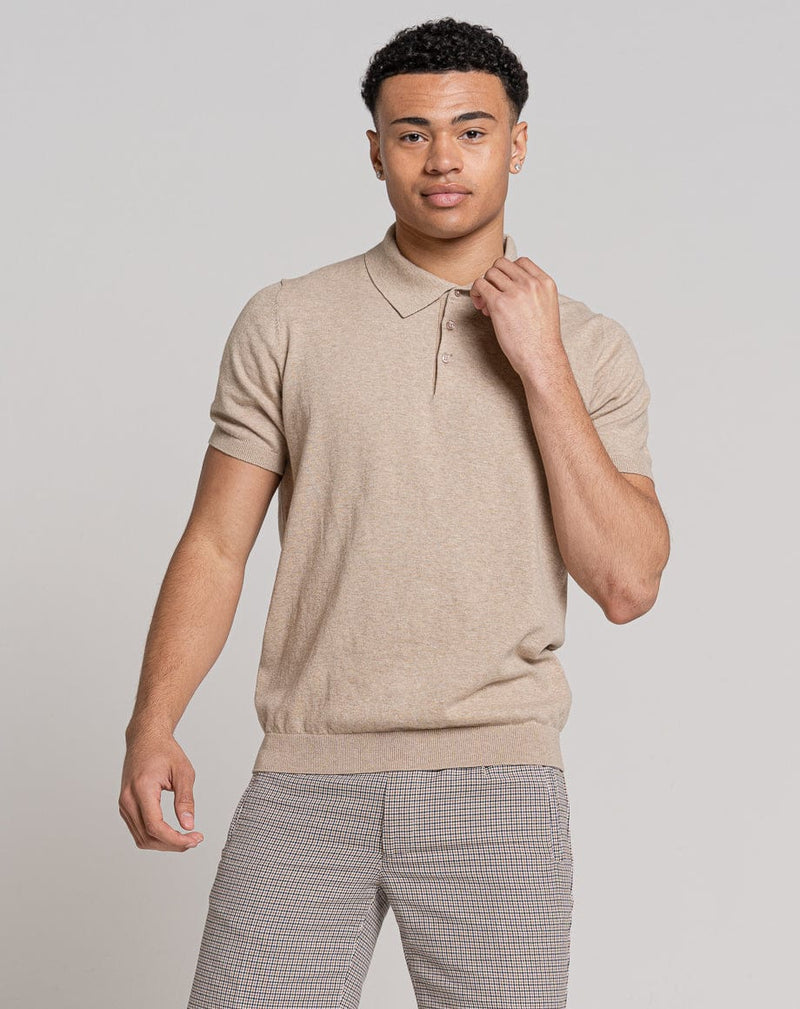 Bellield Clothing ESSENTIAL SHORT SLEEVE KNITTED POLO | LIGHT STONE