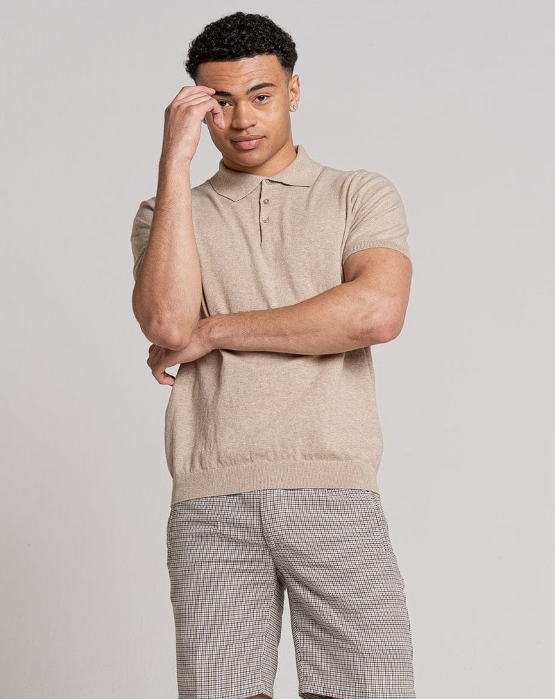 Bellield Clothing ESSENTIAL SHORT SLEEVE KNITTED POLO | LIGHT STONE