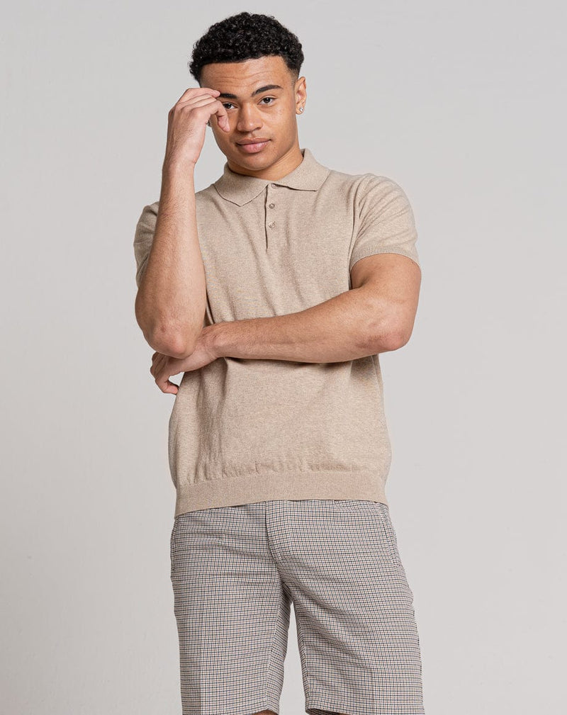 Bellield Clothing ESSENTIAL SHORT SLEEVE KNITTED POLO | LIGHT STONE