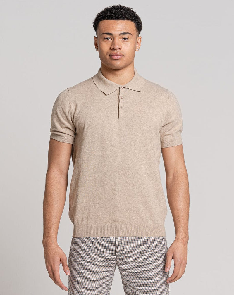 Bellield Clothing ESSENTIAL SHORT SLEEVE KNITTED POLO | LIGHT STONE