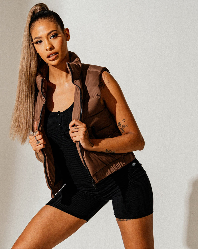 BLFD Clothing Crop Padded Gilet - Chocolate