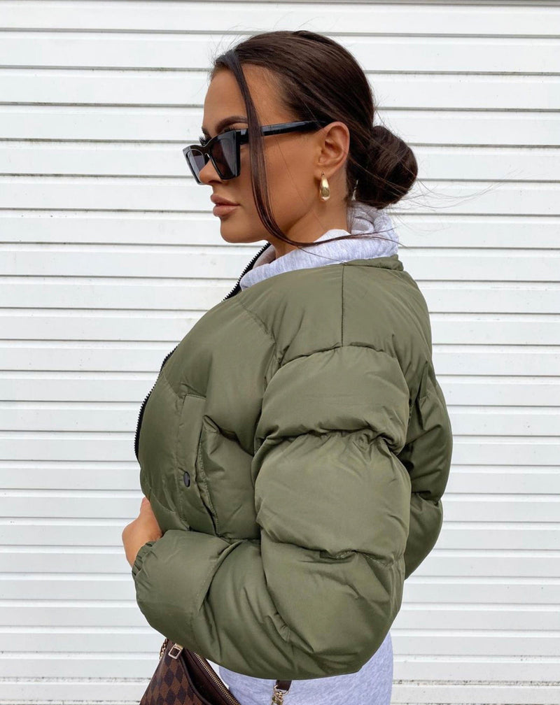 BLFD Clothing Crop Puffer Jacket - Khaki