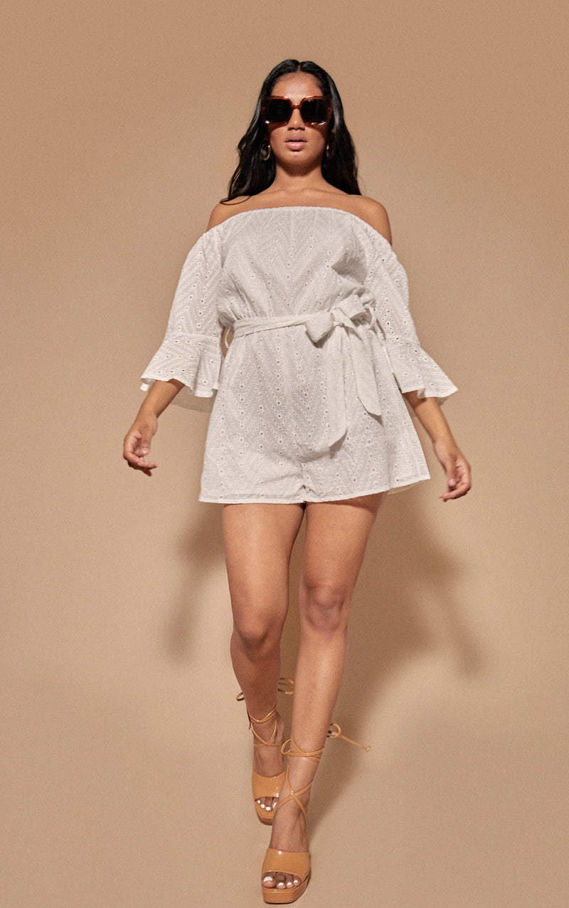 BLFD Clothing Cut Out Flare Sleeve Playsuit - White