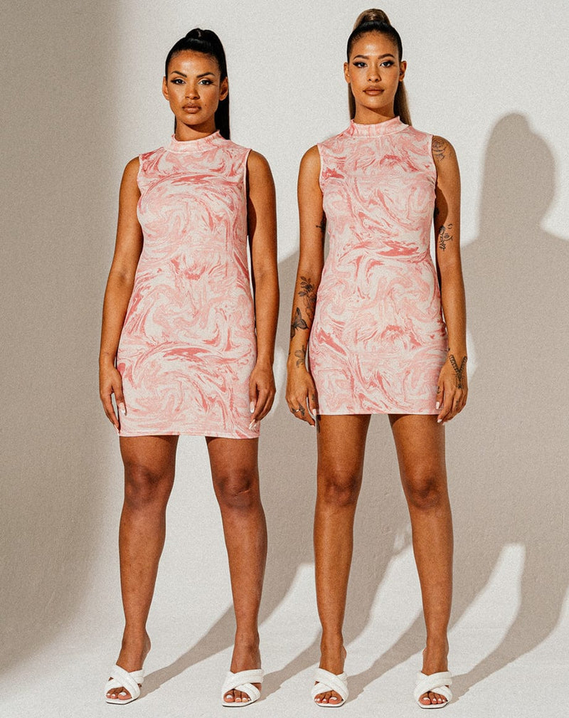 BLFD Clothing Effect Marble Print Ribbed Tie-Dye Dress - Pink
