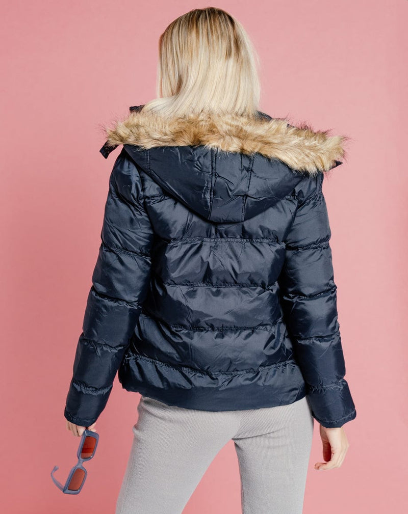 BLFD Clothing Faux Fur Hood Puffer Jacket - Navy