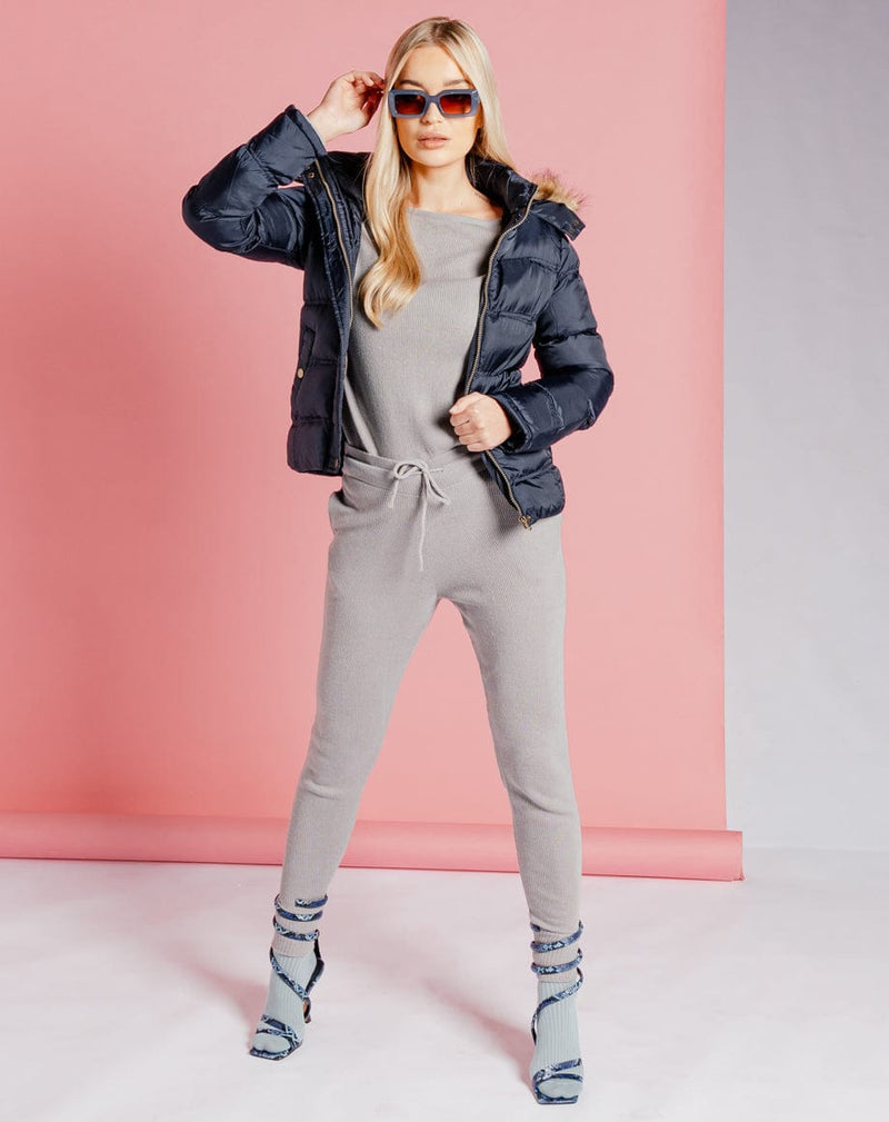 BLFD Clothing Faux Fur Hood Puffer Jacket - Navy