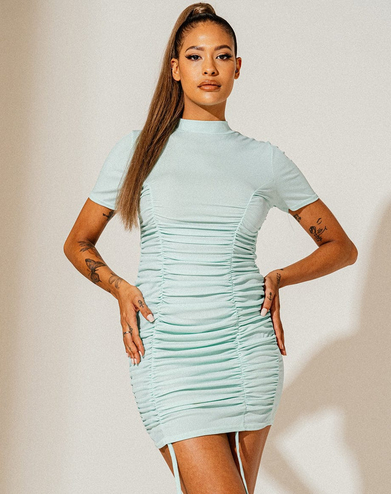 BLFD Clothing High Ribbed Ruched Dress - Mint