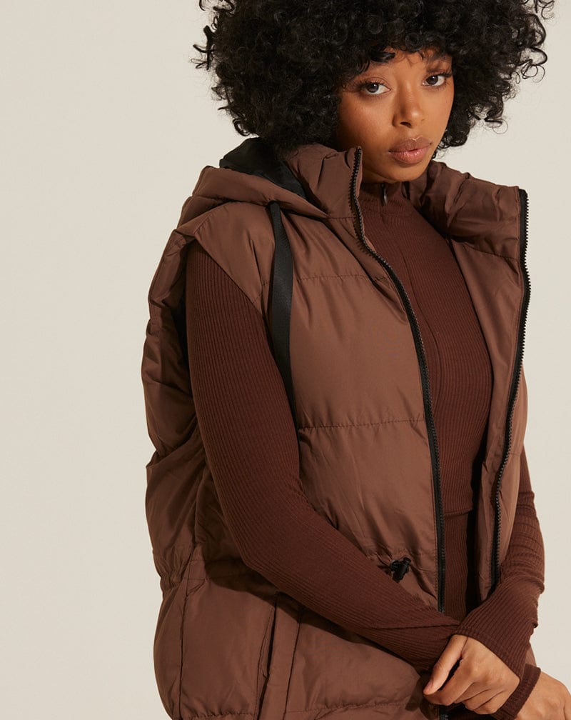 BLFD Clothing Longline Hooded Gilet - Chocolate