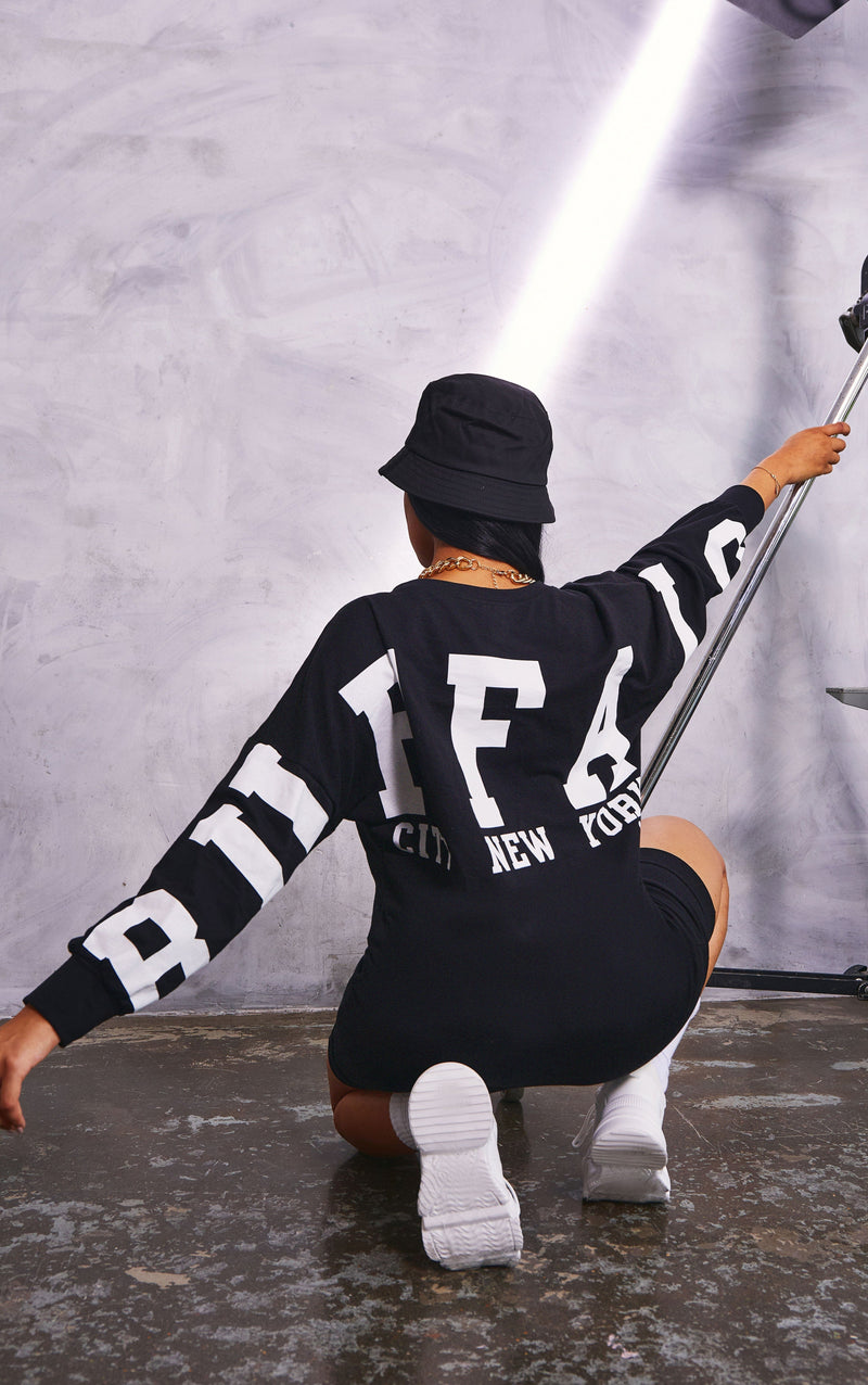 BLFD Clothing Slogan Oversized Jumper Dress - Black