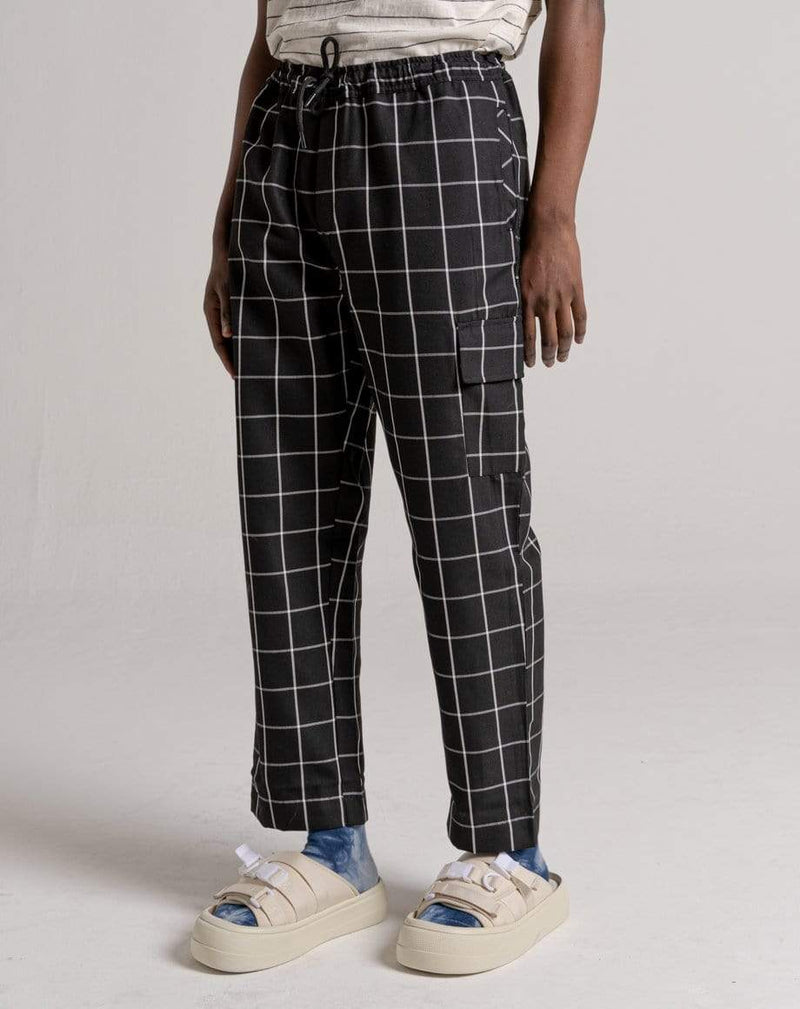 D-STRUCT BEGAZI MEN'S CHECK TROUSERS - BLACK