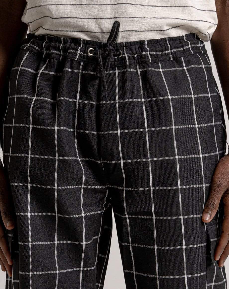D-STRUCT BEGAZI MEN'S CHECK TROUSERS - BLACK