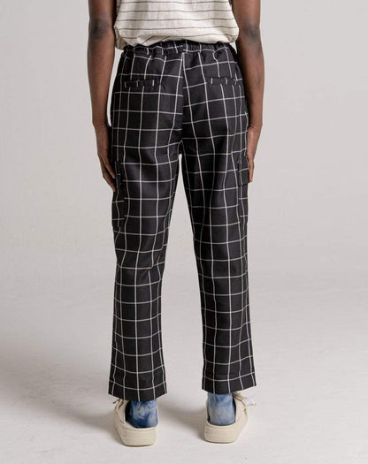 D-STRUCT BEGAZI MEN'S CHECK TROUSERS - BLACK