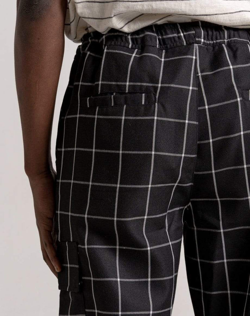 D-STRUCT BEGAZI MEN'S CHECK TROUSERS - BLACK